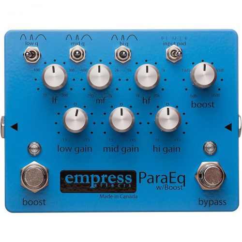  Empress Effects},description:The Empress ParaEq wBoost EQ Pedal is designed to be a simple device that does its job extremely well. Empress noticed that the EQ section of many ins