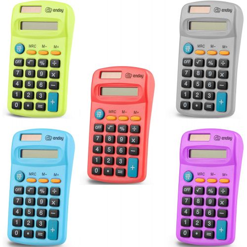  Emraw Pocket Size Calculator 8 Digit, Dual Power, Large LCD Display, School Student Desktop Accounting Office Calculators (Pack of 5) Colors May Vary