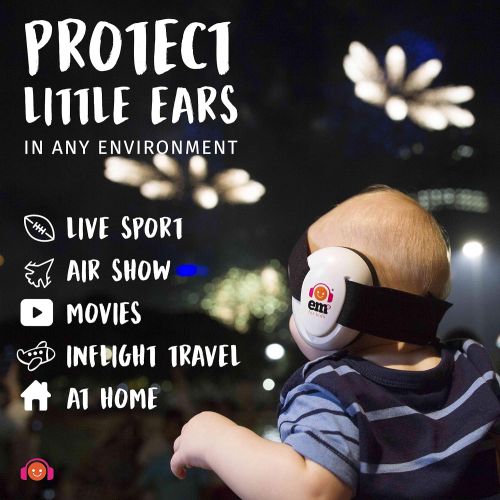  Ems for Kids BABY Earmuffs - White with Pink/White. The original baby earmuffs, now made in the U.S.A! Great for concerts, music festivals, planes, NASCAR, motor racing, power tool