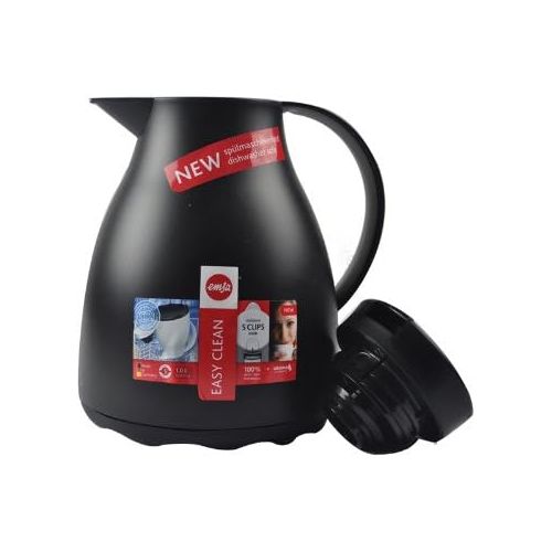  Emsa 507594 Isolierkanne, 1 Liter, Quick Tip Verschluss, 100% dicht, Tief-Schwarz Easy Clean