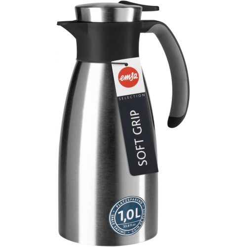  Emsa 508932 Isolierkanne (1 Liter, Quick Tip Verschluss, Soft Grip, Edelstahl) schwarz