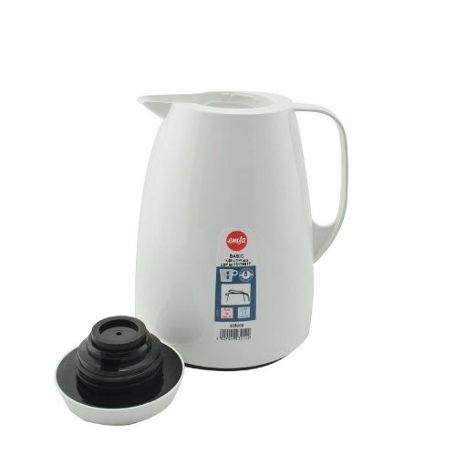  Emsa 505009 Isolierkanne, Thermoskanne, 1l Fuellvolumen, Kaffeekanne, Quick Tip Verschluss, Basic in weiss