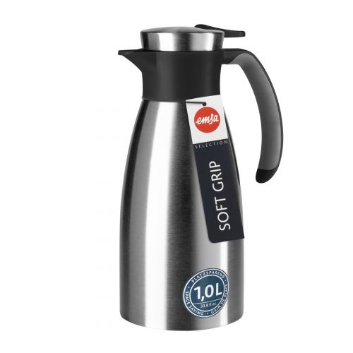  Emsa 508932 Isolierkanne (1 Liter, Quick Tip Verschluss, Soft Grip, Edelstahl) schwarz