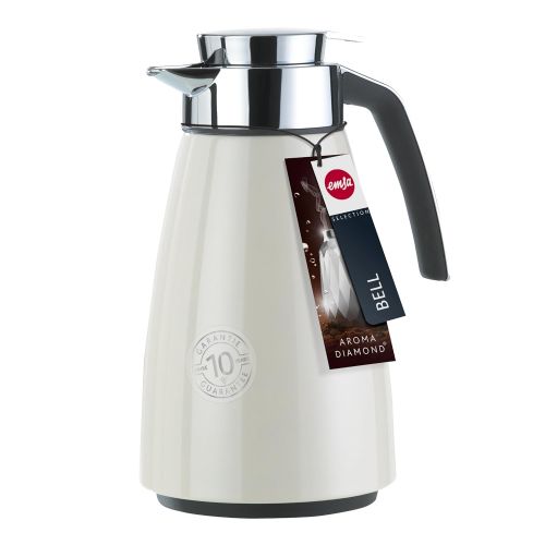  Emsa 513816 Isolierkanne, Edelstahl 1.5 Liter, Aroma Diamond, Quick Tipp Verschluss, Schneeweiss, Bell