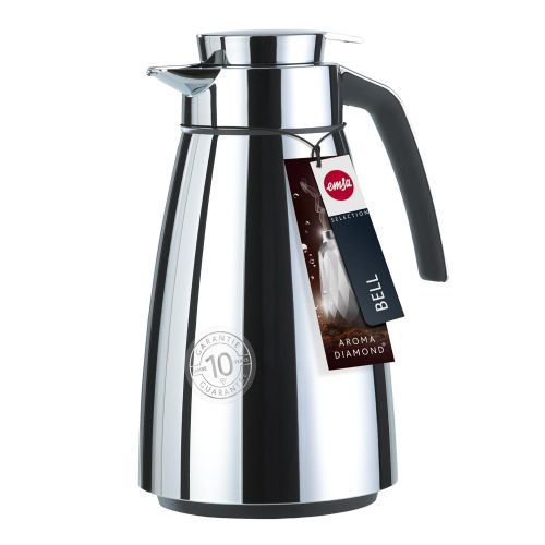  Emsa 513814 Isolierkanne, Edelstahl 1.5 Liter, Aroma Diamond, Quick Tipp Verschluss, Chrom, Bell