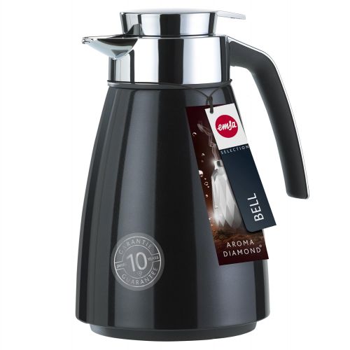  Emsa 513810 Isolierkanne (Edelstahl 1 Liter, Aroma Diamond, Quick Tipp Verschluss, Bell) schwarz