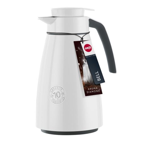  Emsa 513813 Isolierkanne, Edelstahl 1.5 Liter, Aroma Diamond, Quick Tipp Verschluss, Weiss, Bell