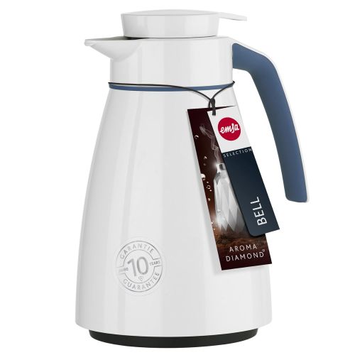  Emsa 516235 Isolierkanne, Edelstahl 1 Liter, Aroma Diamon, Quick Tipp Verschluss, Weiss/Blau, Bell