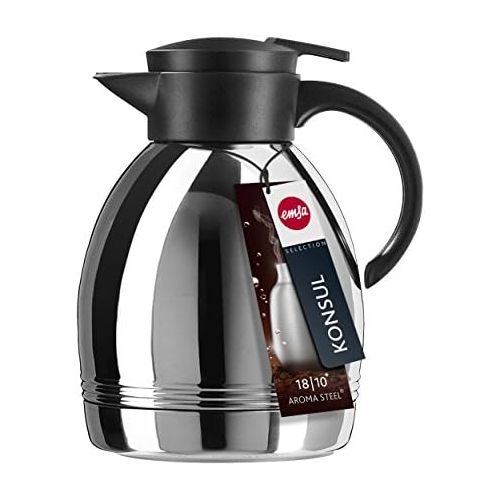  Emsa 628131600 Isolierkanne, 1,3 Liter, Quick Tip Verschluss, Schwarz, Konsul