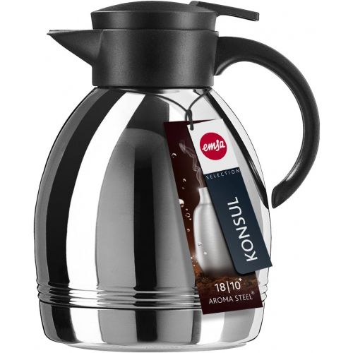  Emsa 628131600 Isolierkanne, 1,3 Liter, Quick Tip Verschluss, Schwarz, Konsul