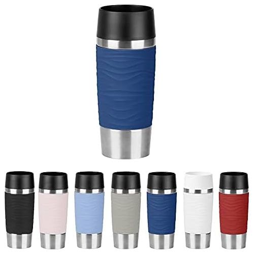  Visit the Emsa Store Emsa N2010900 Travel Mug, Wave Design Vacuum Mug, Stainless Steel Case (18/10), blue, 360ml