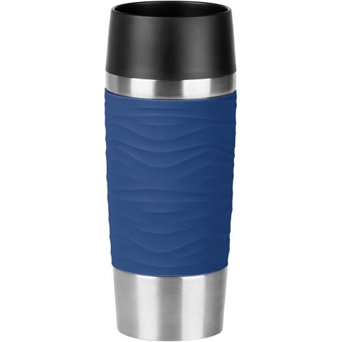  Visit the Emsa Store Emsa N2010900 Travel Mug, Wave Design Vacuum Mug, Stainless Steel Case (18/10), blue, 360ml