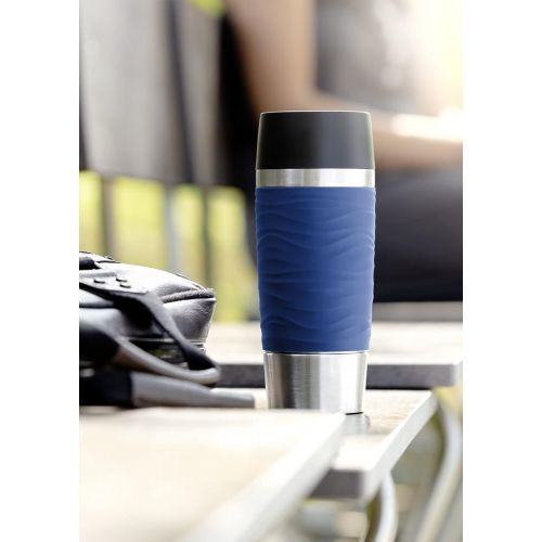  Visit the Emsa Store Emsa N2010900 Travel Mug, Wave Design Vacuum Mug, Stainless Steel Case (18/10), blue, 360ml
