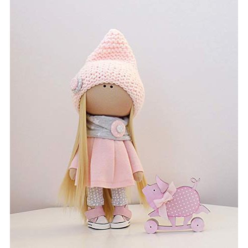  Emycraft2012 Doll Textile Rag Doll Handmade doll Textile doll Doll and piggy a piggy, a symbol of the year, a symbol of 2019