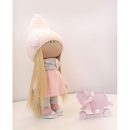  Emycraft2012 Doll Textile Rag Doll Handmade doll Textile doll Doll and piggy a piggy, a symbol of the year, a symbol of 2019