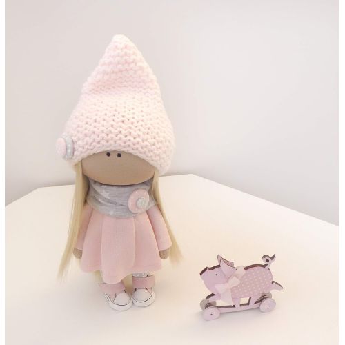  Emycraft2012 Doll Textile Rag Doll Handmade doll Textile doll Doll and piggy a piggy, a symbol of the year, a symbol of 2019