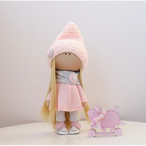  Emycraft2012 Doll Textile Rag Doll Handmade doll Textile doll Doll and piggy a piggy, a symbol of the year, a symbol of 2019