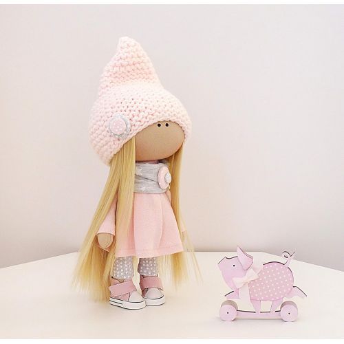  Emycraft2012 Doll Textile Rag Doll Handmade doll Textile doll Doll and piggy a piggy, a symbol of the year, a symbol of 2019