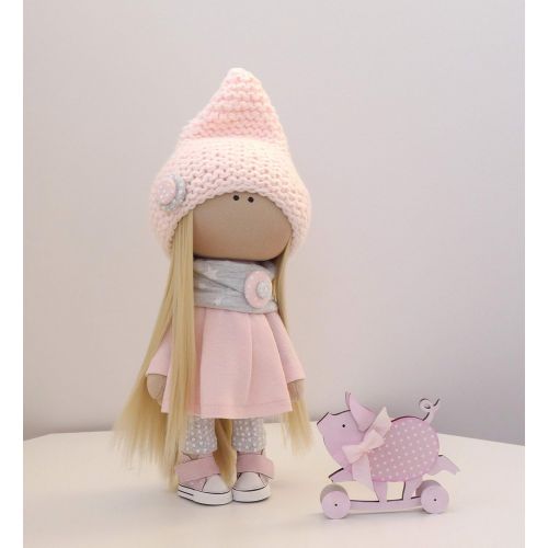  Emycraft2012 Doll Textile Rag Doll Handmade doll Textile doll Doll and piggy a piggy, a symbol of the year, a symbol of 2019