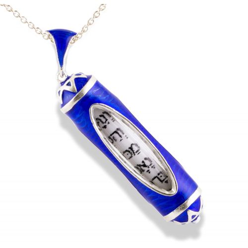  Enamel Jewelry Boutique Judaica Pendant w Healing Prayer Jewish Necklace w Prayer For Health Judaica Necklace Oval Windows Blue Enamel Sterling Silver Jewish Gift