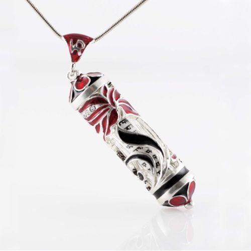  Enamel Jewelry Boutique Jewelry for Women Mezuzah Necklace Judaica Jewish Birthday Gift Enameled Pendant Evening Jewelry Red Black Jewish Necklace