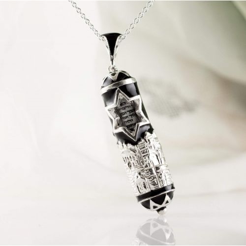  Enamel Jewelry Boutique Mezuzah Necklace Jerusalem w Star of David Sterling Silver w Black Enamel Jewish Jewelry For MenWomen Protective Pendant w Prayer Scroll Jewish Jewelry Gift