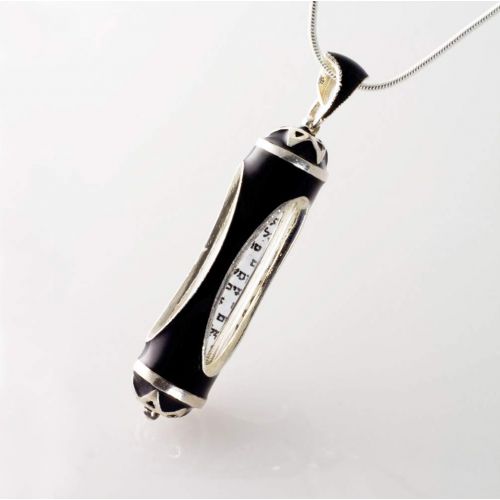  Enamel Jewelry Boutique Mezuzah Necklace Judaica Black Pendant for MenWomen Jewish Jewelry Shemah Prayer Charm Oval Windows Enamel Sterling Silver Jewish Gift