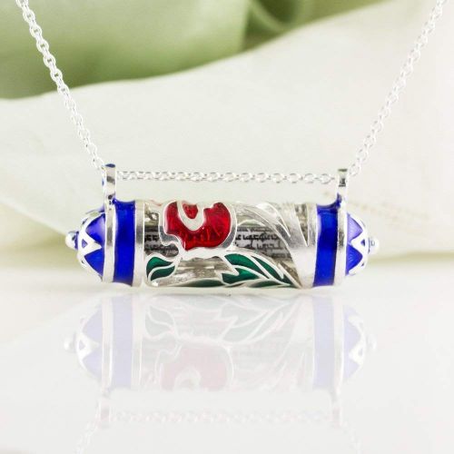  Enamel Jewelry Boutique Sterling Silver Mezuzah Necklace Anemone Red Kalaniot Flowers Horizontal Judaica Pendant for WomenMen Necklace w Scroll Blue Pendant w Stars Bat Mitzvah Gift Jewish Jewelry