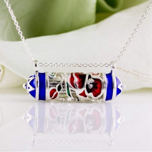  Enamel Jewelry Boutique Sterling Silver Mezuzah Necklace Anemone Red Kalaniot Flowers Horizontal Judaica Pendant for WomenMen Necklace w Scroll Blue Pendant w Stars Bat Mitzvah Gift Jewish Jewelry