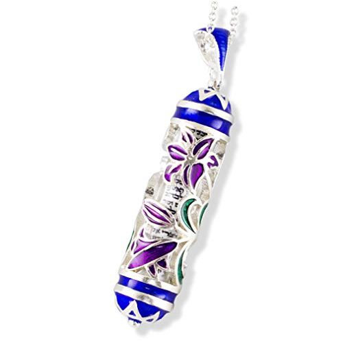  Enamel Jewelry Boutique Mezuzah Necklace, Judaica Jewelry for Women, Jewish Pendant w Shemah, Purple Lily Flower Bouquet, Sterling Silver Hebrew Pendant Lily Flowers, Bat-Mitzvah Jewish Jewelry Gift for G