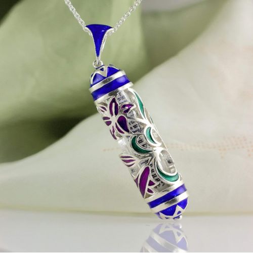  Enamel Jewelry Boutique Mezuzah Necklace, Judaica Jewelry for Women, Jewish Pendant w Shemah, Purple Lily Flower Bouquet, Sterling Silver Hebrew Pendant Lily Flowers, Bat-Mitzvah Jewish Jewelry Gift for G