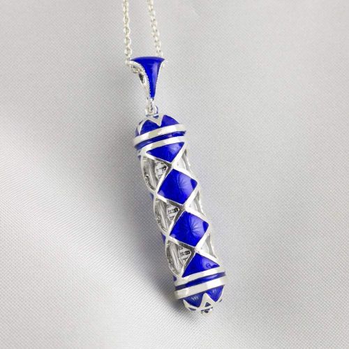  Enamel Jewelry Boutique Blue Mezuzah Necklace, Jewish Jewelry for MenWomen Enamel Jewelry Bar Mitzvah Blue Pendant, Judaica Necklace Rhombuses w Hebrew Prayer, Kabbalah Pendant, Sterling Silver Jewish Gi