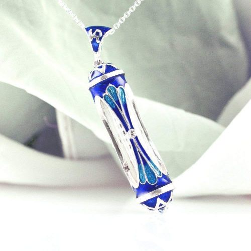  Enamel Jewelry Boutique Judaica Necklace w Scroll Sterling Silver Jewish Pendant Oval Windows w Prolonged Turquoise Flowers Jewish Jewelry For MenWomen Blue Enamel Jewelry Pendant w Hebrew Prayer Bat Mit