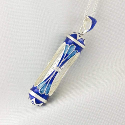  Enamel Jewelry Boutique Judaica Necklace w Scroll Sterling Silver Jewish Pendant Oval Windows w Prolonged Turquoise Flowers Jewish Jewelry For MenWomen Blue Enamel Jewelry Pendant w Hebrew Prayer Bat Mit