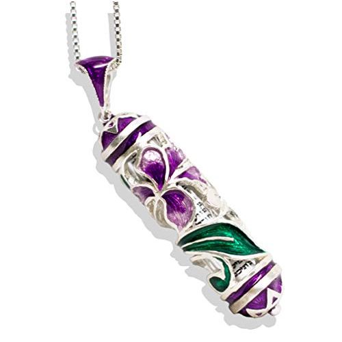  Enamel Jewelry Boutique Jewelry Mezuzah Necklace, Judaica Jewelry for Women, Purple Iris Judaica Jewish Necklace w Stars of David, Sterling Silver Enamel Pendant Jewish Gifts, Birthday Gift, Bat Mitzvah G