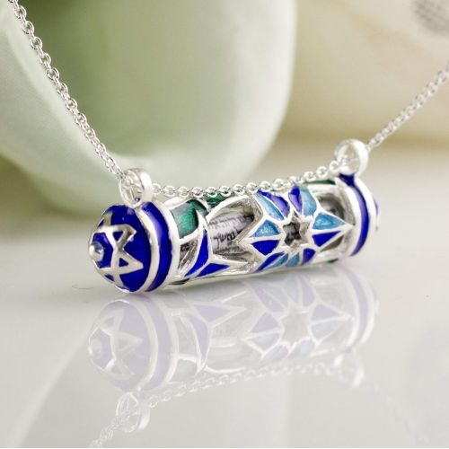  Enamel Jewelry Boutique Mezuzah Necklace Butterfly Star of David, Jewelry for Women, Judaica Jewelry Blue Turquoise Enamel Magen David Pendant, Jewish Star w Shemah Israel, Sterling Silver Bat Mitzvah Jew