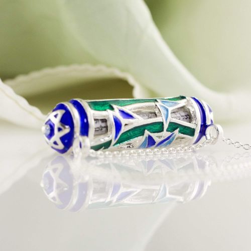  Enamel Jewelry Boutique Mezuzah Necklace Butterfly Star of David, Jewelry for Women, Judaica Jewelry Blue Turquoise Enamel Magen David Pendant, Jewish Star w Shemah Israel, Sterling Silver Bat Mitzvah Jew