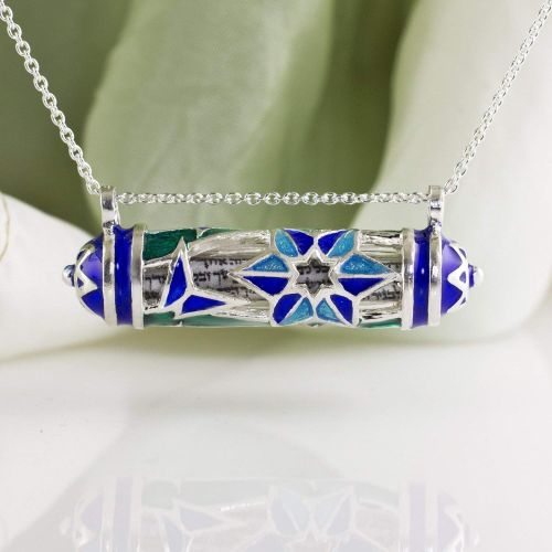  Enamel Jewelry Boutique Mezuzah Necklace Butterfly Star of David, Jewelry for Women, Judaica Jewelry Blue Turquoise Enamel Magen David Pendant, Jewish Star w Shemah Israel, Sterling Silver Bat Mitzvah Jew