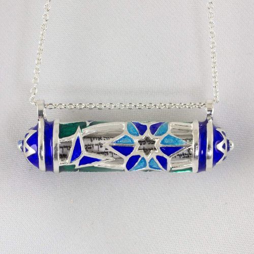  Enamel Jewelry Boutique Mezuzah Necklace Butterfly Star of David, Jewelry for Women, Judaica Jewelry Blue Turquoise Enamel Magen David Pendant, Jewish Star w Shemah Israel, Sterling Silver Bat Mitzvah Jew