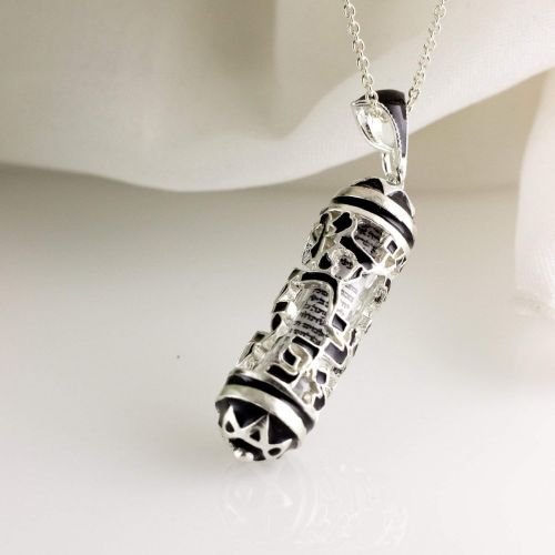  Enamel Jewelry Boutique Aleph-Bet Mezuzah Necklace, Jewish Pendant Aleph-Bet Hebrew Alphabet, Judaica Necklace Jewelry for MenWomen, Sterling Silver w Black Enamel, Bar Mitzvah Gift for Boy Jewish Neckla