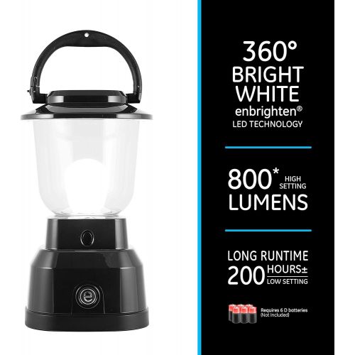  Enbrighten LED Camping Lantern, Battery Powered, USB Charging, 800 Lumens, 200 Hour Runtime, Carabiner Handle, Hiking Gear, Emergency Light, Blackout, Storm, Hurricane, Black, 4954