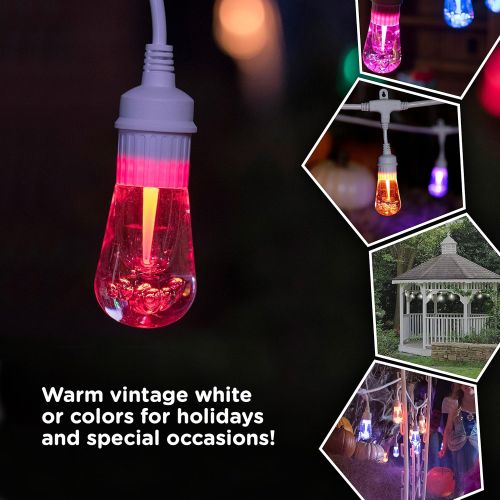  Enbrighten 39092 Vintage Seasons LED Warm White & Color Changing Cafe String Lights, White, 48ft, 24 Premium Impact Resistant Lifetime Bulbs, Wireless, Weatherproof, Indoor/Outdoor