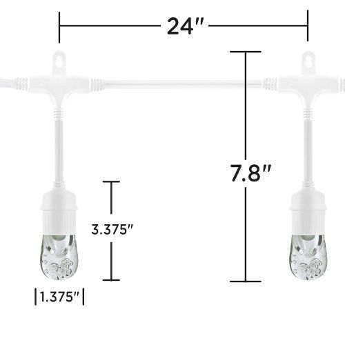  Enbrighten Classic LED Cafe String Lights, White, 24 Foot Length, 12 Impact Resistant Lifetime Bulbs, Premium, Shatterproof, Weatherproof, Indoor/Outdoor, Commercial Grade, UL List