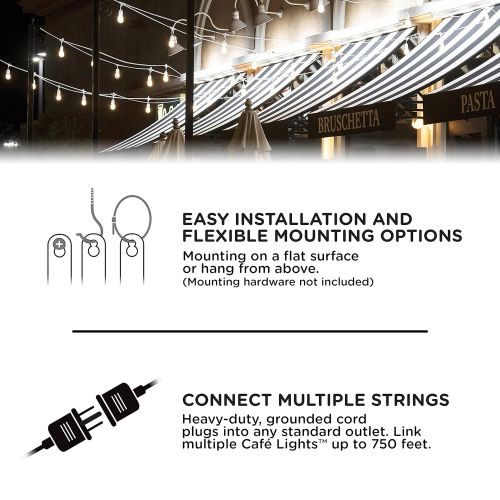  Enbrighten Classic LED Cafe String Lights, White, 24 Foot Length, 12 Impact Resistant Lifetime Bulbs, Premium, Shatterproof, Weatherproof, Indoor/Outdoor, Commercial Grade, UL List