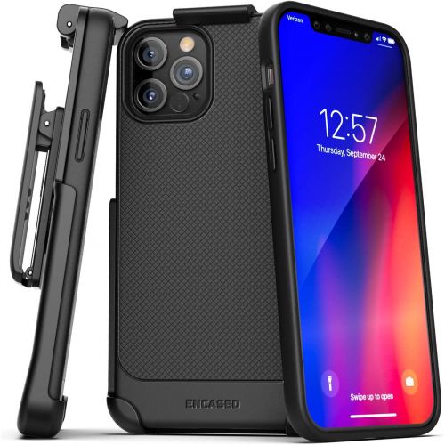  [아마존베스트]Encased Thin Armor Series Compatible with iPhone 12 Pro Max Belt Clip Case Slim Grip Cover with Holster - Black