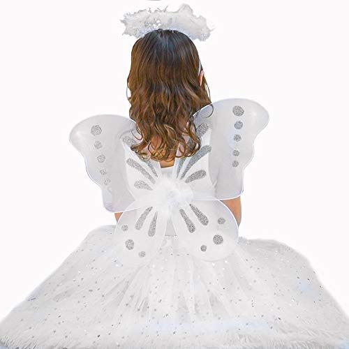  Enchantly Girls 4 Piece White Angel Fairy with Wings, Butterfly Wand & Halo