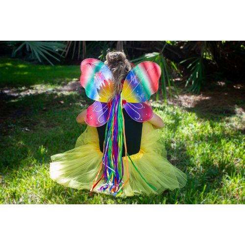  Enchantly Girls Fairy Costume Dress Up Play in Bright Colors with Sturdy Butterfly Wings, Tutu Skirt, Wand and Halo Fits Age 3 to 6