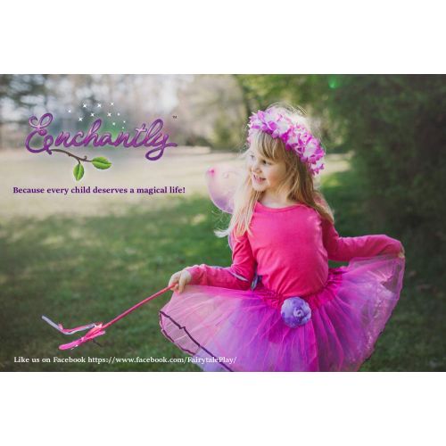  Enchantly Girls Fairy Costume Dress Up Play with Wings, Tutu, Wand & Halo Fits Age 3-6