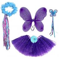 Enchantly Girls Dark Purple & Teal Fairy Set with Wings, Fairy Wand and Satin Ribbon Halo