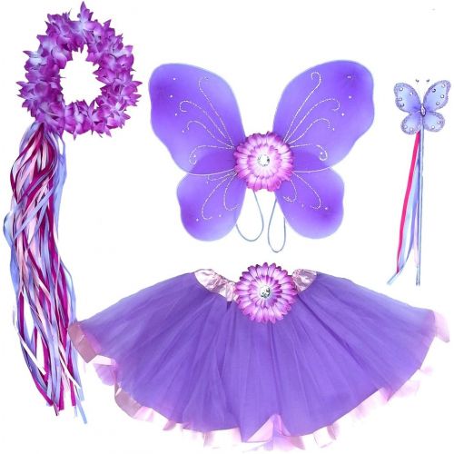  Enchantly Fairy Costume - Fairy Wings for Girls - Butterfly Costume for Girls - 4 Piece Set